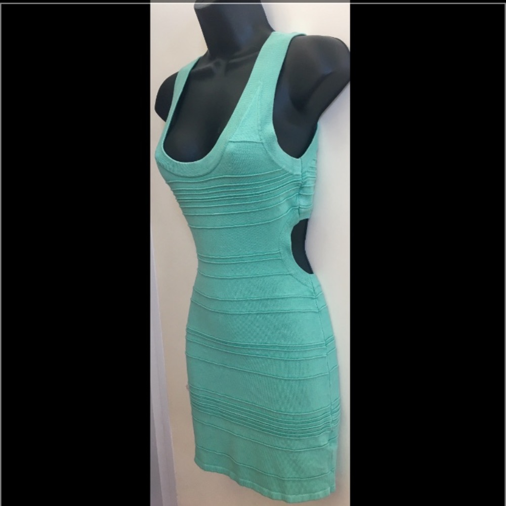 BEBE Mint Ribbed Scoop Neck Bodycon Cutout Dress M
